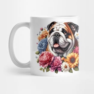 An English bulldog decorated with beautiful colorful flowers. Mug